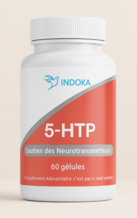 Un flacon blanc de compléments 5-HTP de la marque Para pure Health, centré sur un fond blanc pur.