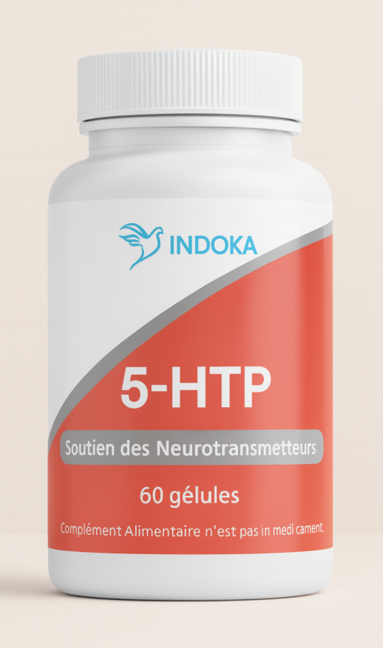 Un flacon blanc de compléments 5-HTP de la marque Para pure Health, centré sur un fond blanc pur.