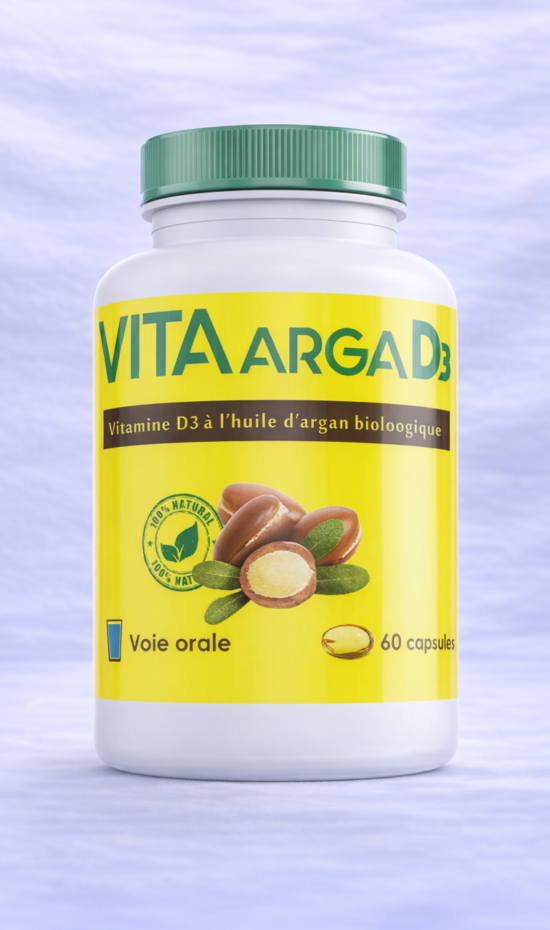 Boostez votre immunité avec Vita Arga D3. L'alliance unique de la Vitamine D3 et de l'Huile d'Argan Bio pour une absorption maximale et une santé osseuse optimale.